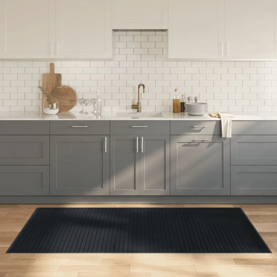 Tapis rectangulaire gris 100x200 cm bambou