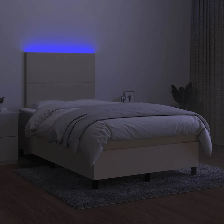 Sommier à lattes de lit matelas et LED crème 120x190 cm tissu - 4