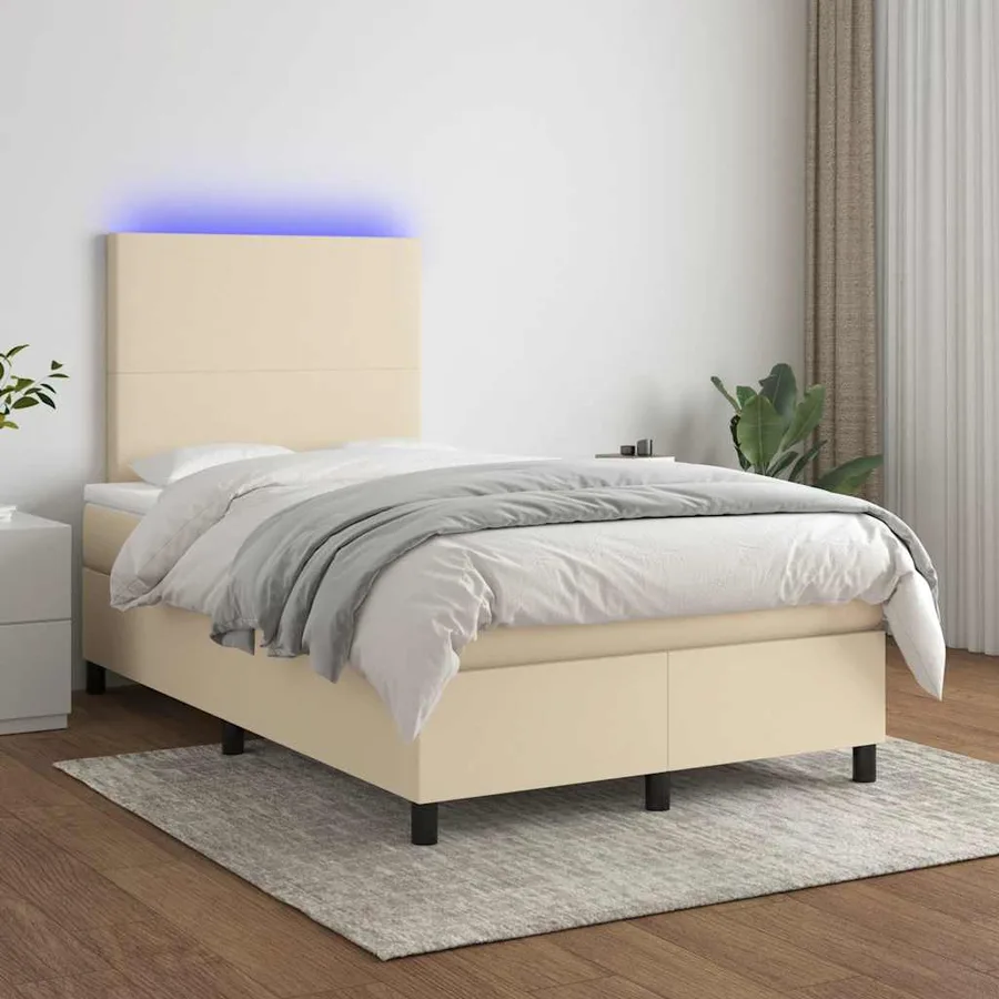Sommier à lattes de lit matelas et LED crème 120x190 cm tissu - 5