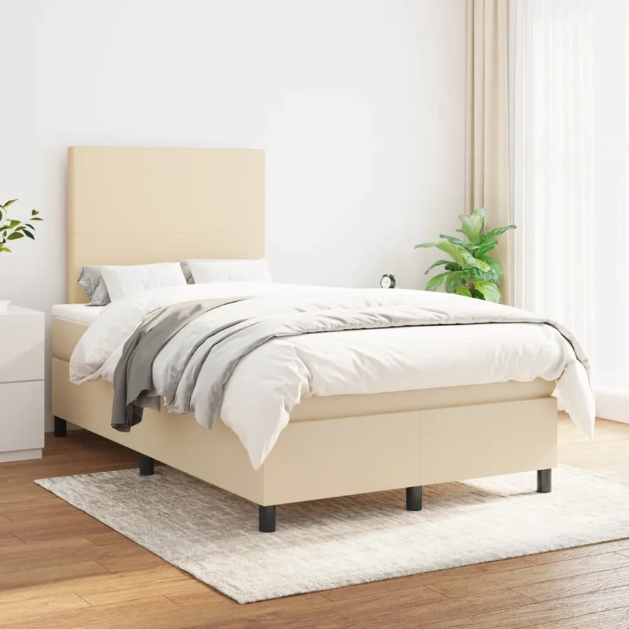 Sommier à lattes de lit avec matelas crème 120x190 cm tissu - 3