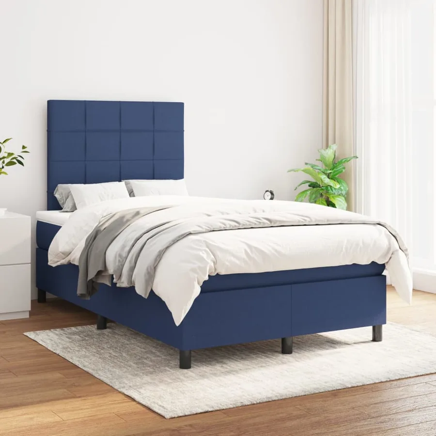 Sommier à lattes de lit avec matelas bleu 120x190 cm tissu - 3