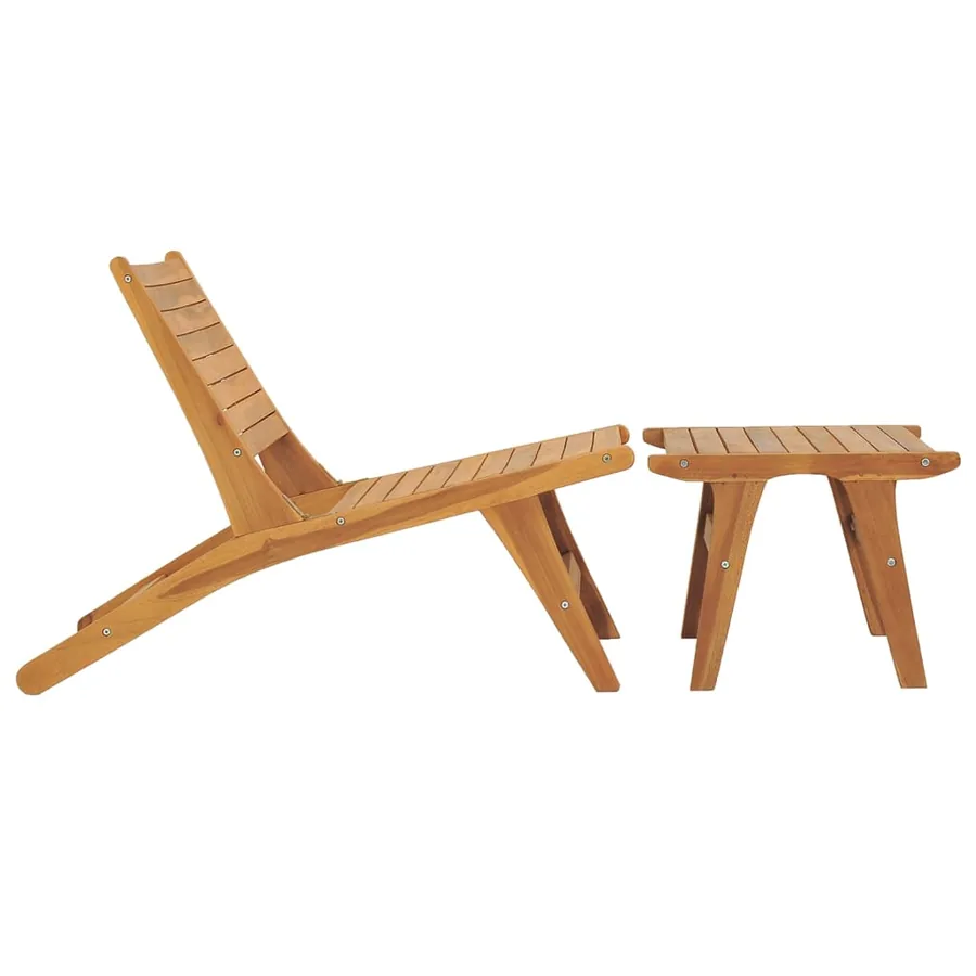 Chaise de jardin avec repose-pied Bois de teck solide - 2