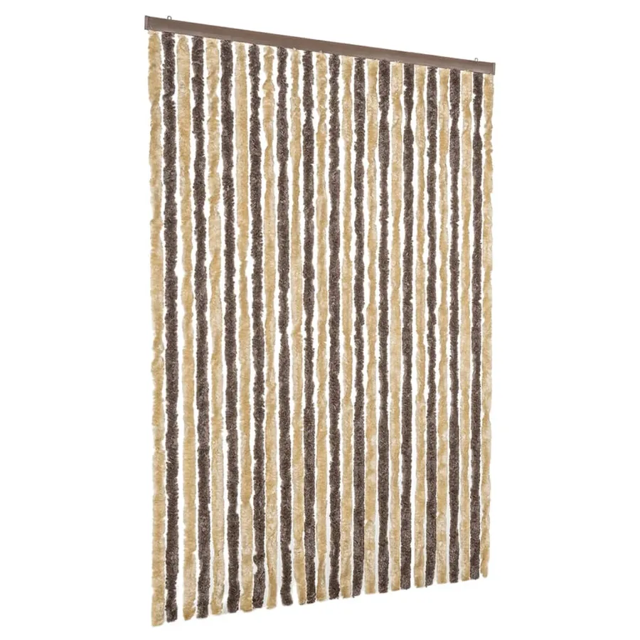 Rideau anti-mouches marron foncé et beige 118x220 cm chenille - 2