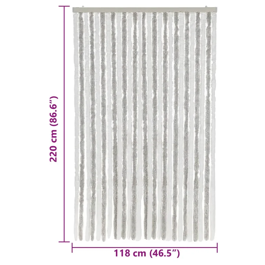 Rideau anti-mouches gris clair et blanc 118x220 cm chenille - 7