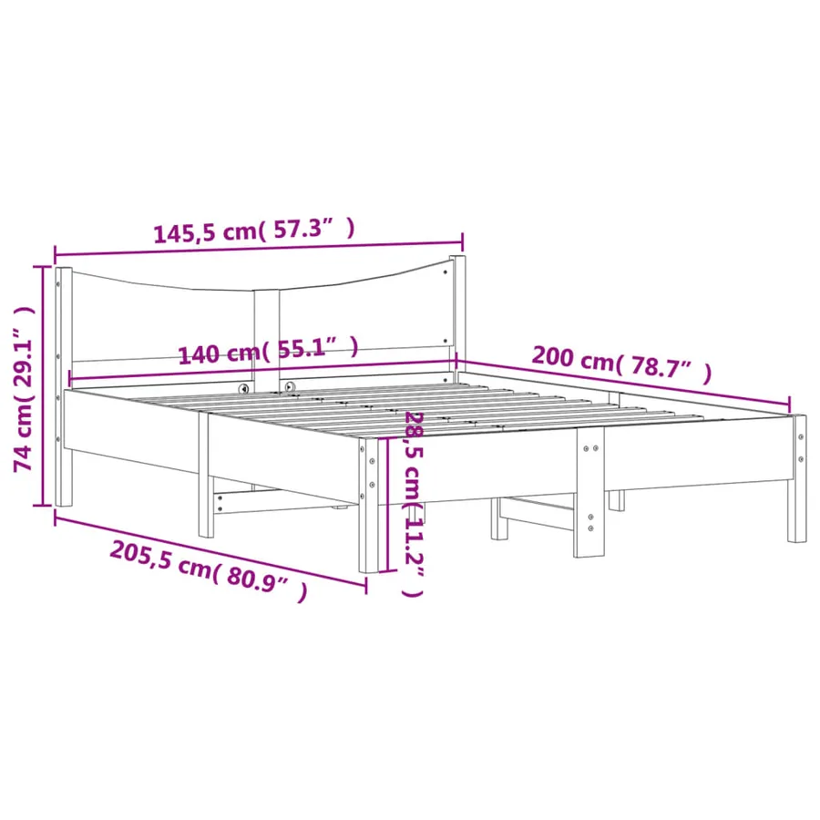 Cadre de lit sans matelas blanc 140x200 cm bois de pin massif - 9