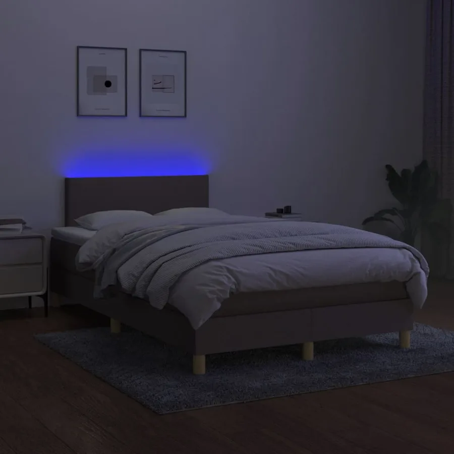 Sommier à lattes de lit matelas et LED taupe 120x190 cm tissu - 4