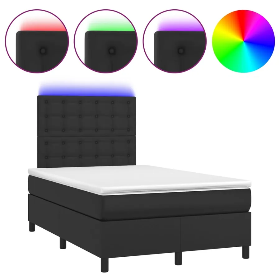 Sommier à lattes de lit avec matelas et LED Noir 120x200 cm - 2