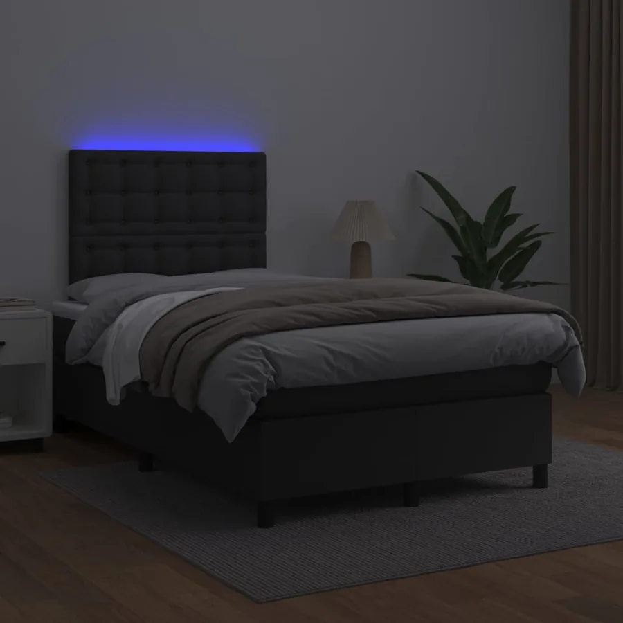 Sommier à lattes de lit avec matelas et LED Noir 120x200 cm - 4