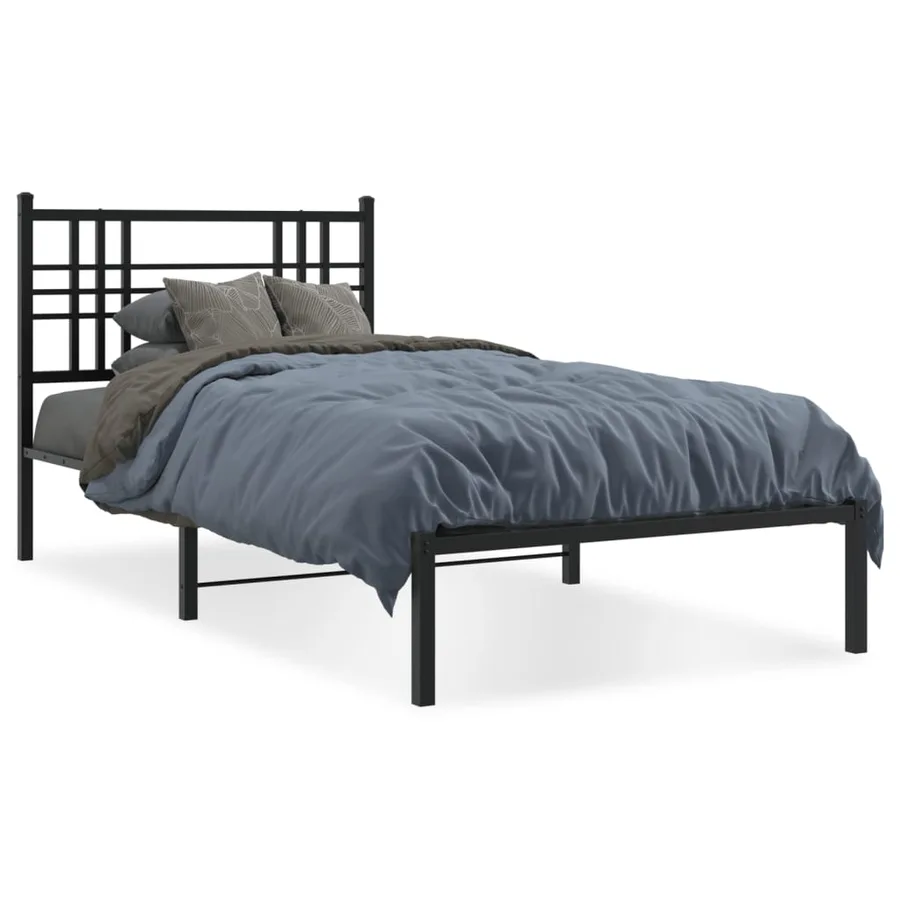 Cadre de lit métal sans matelas avec tête de lit noir 100x190cm - 2
