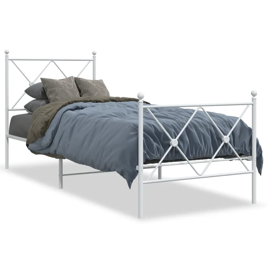 Cadre de lit métal sans matelas avec pied de lit blanc 75x190cm - 2
