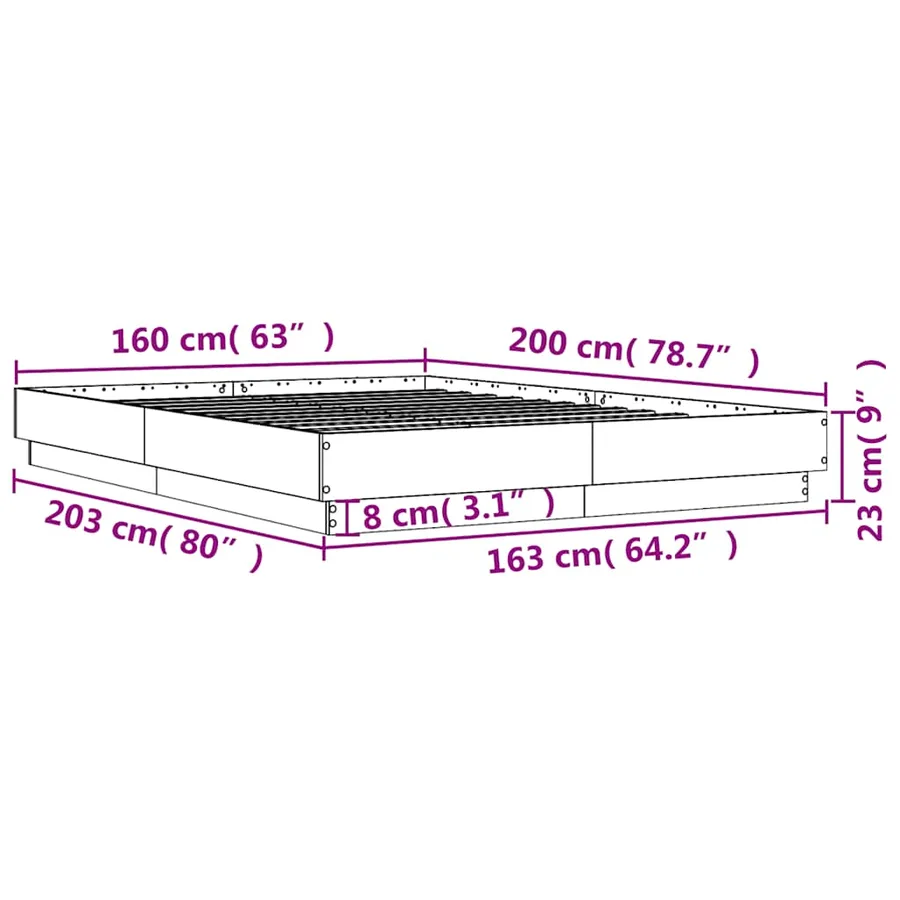 Cadre de lit sans matelas sonoma gris 160x200 cm - 9