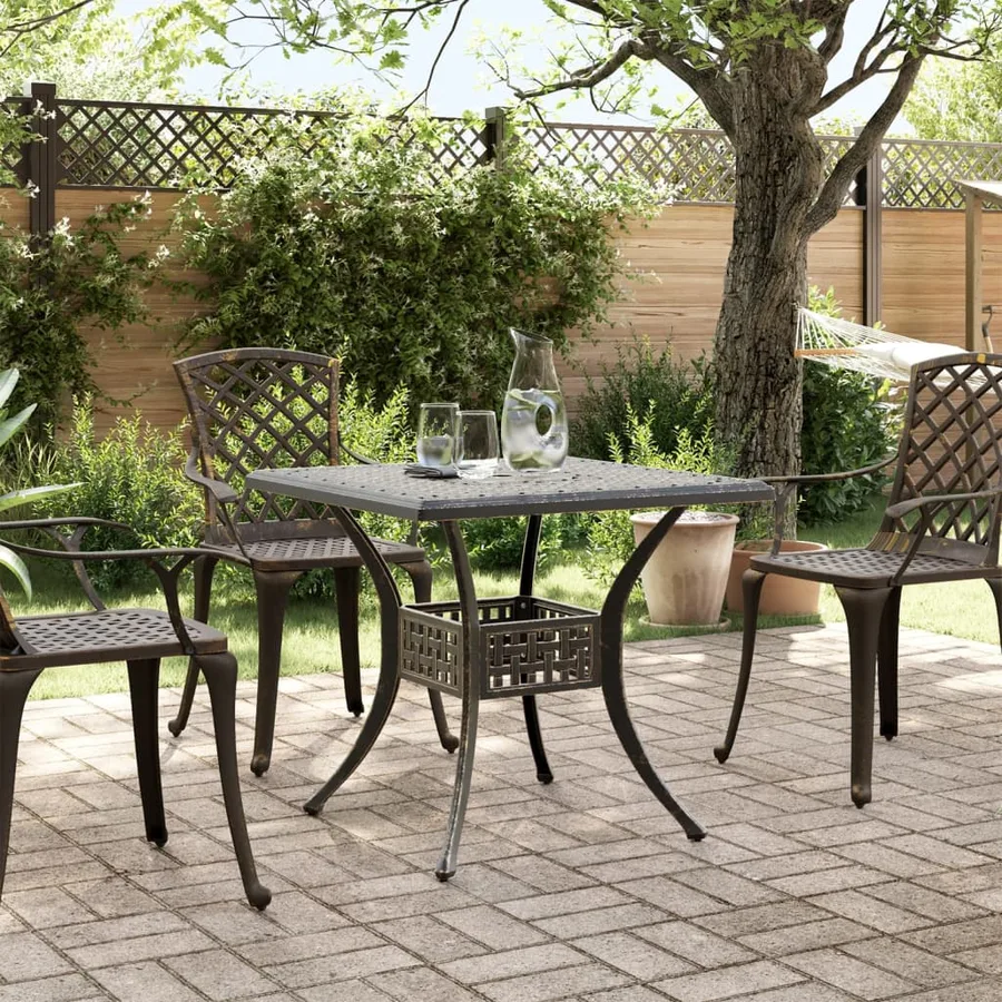 Table de jardin bronze 80x80x75 cm aluminium coulé - 3