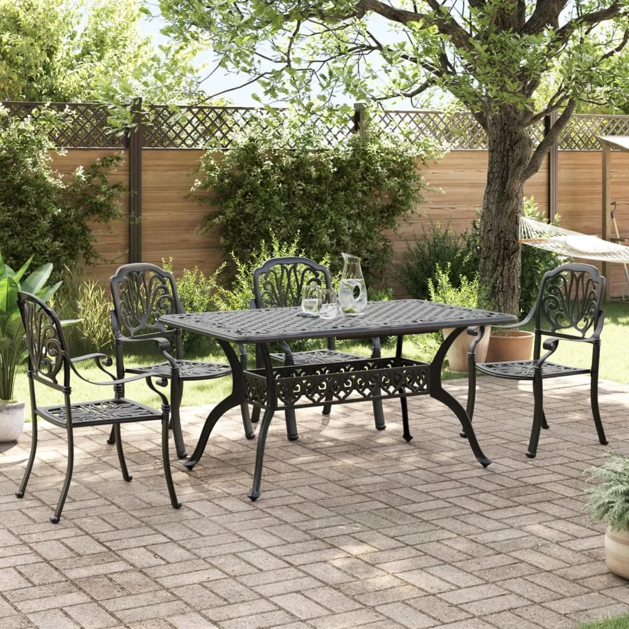 Ensemble à manger de jardin 5 pcs noir aluminium coulé