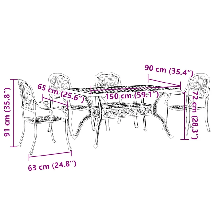 Ensemble à manger de jardin 5 pcs noir aluminium coulé - 11