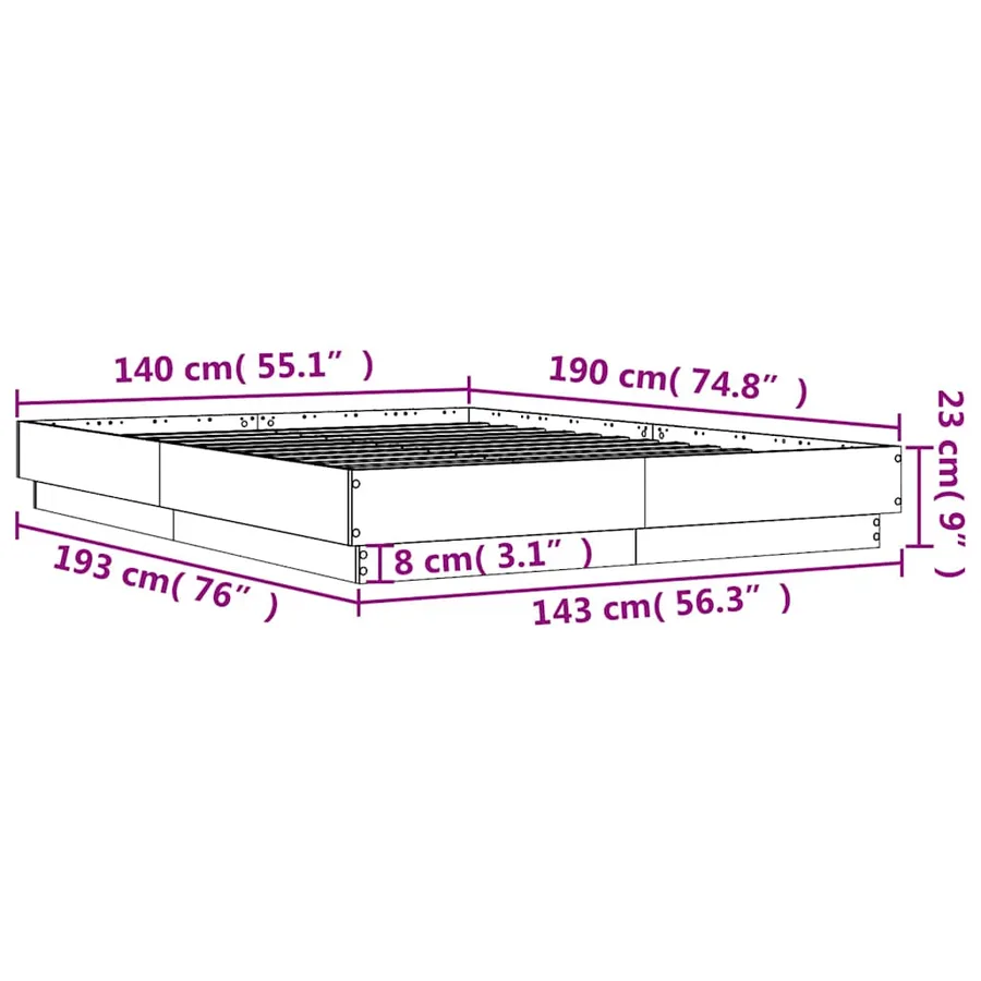 Cadre de lit sans matelas chêne sonoma 140x190 cm - 9