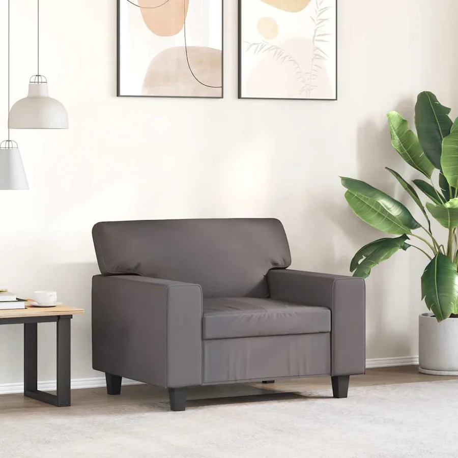 Fauteuil Gris 60 cm Similicuir - 3