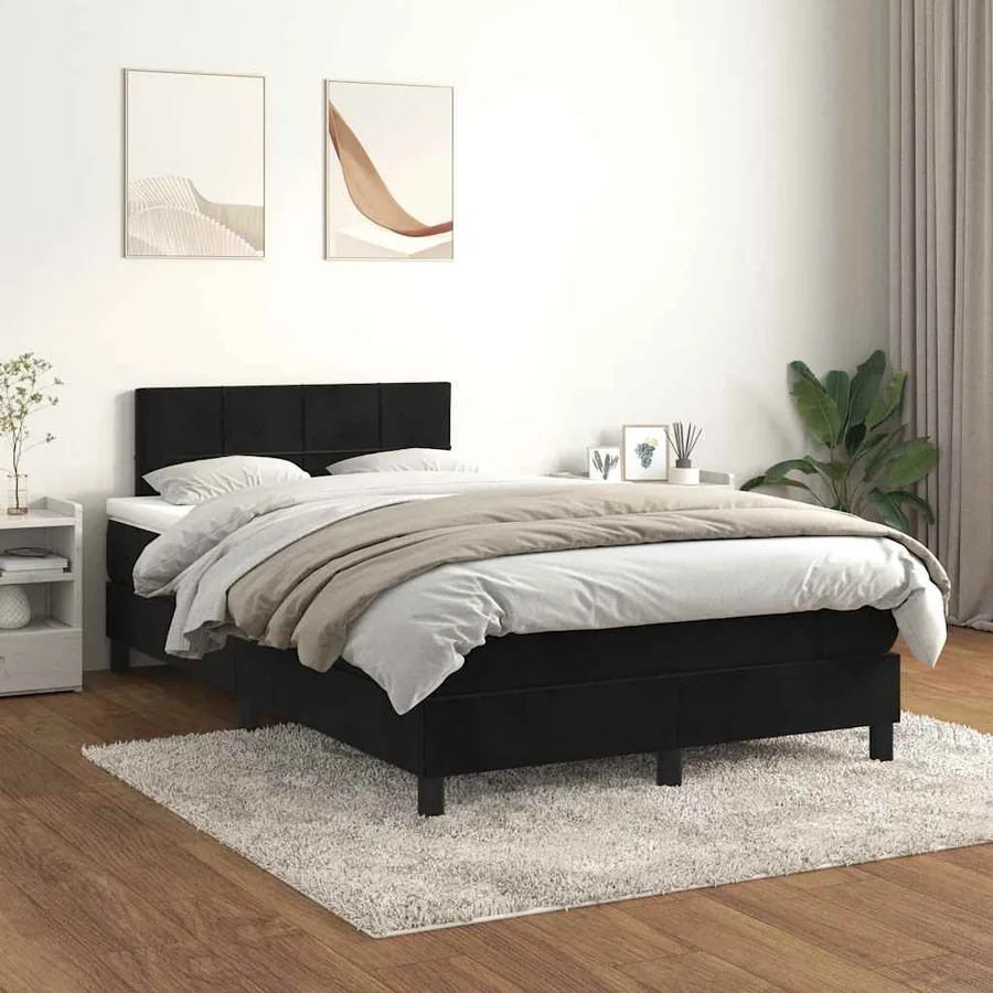 Sommier à lattes de lit avec matelas noir 120x190 cm velours - 3