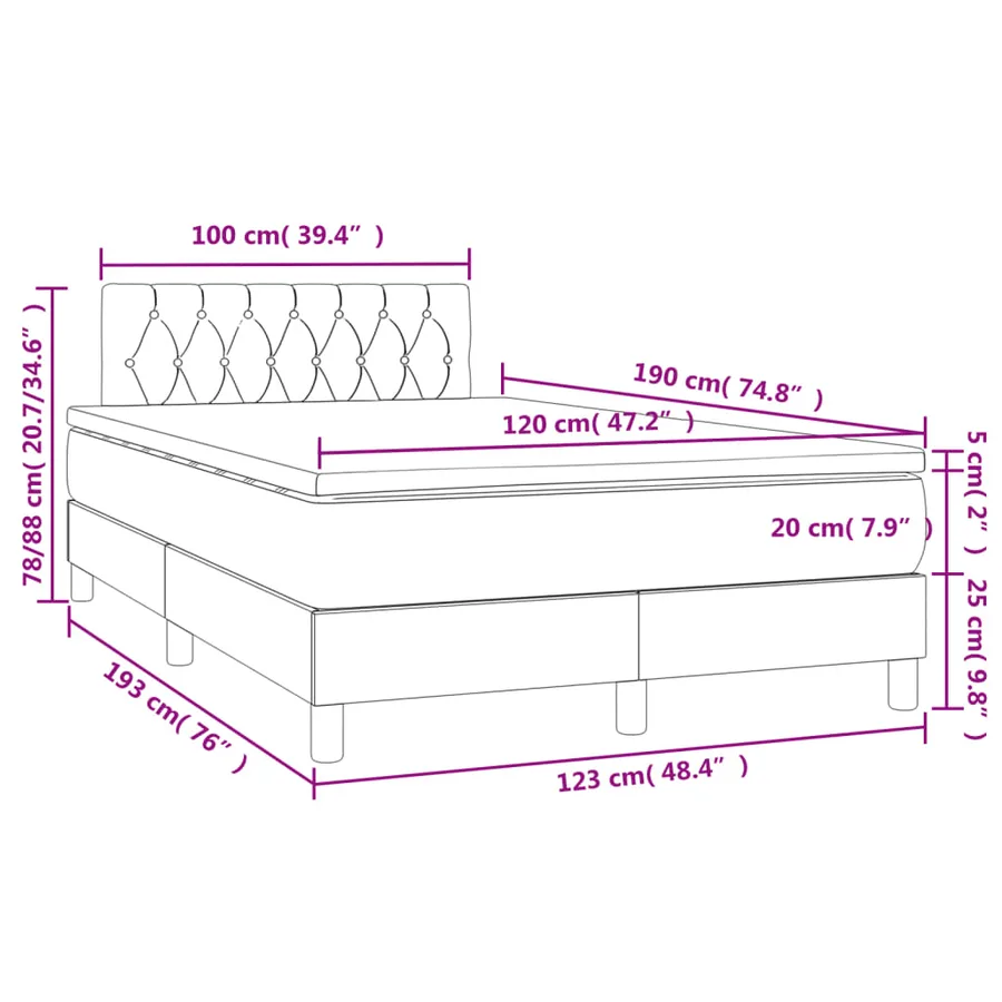Sommier à lattes de lit matelas et LED bleu 120x190 cm tissu - 11