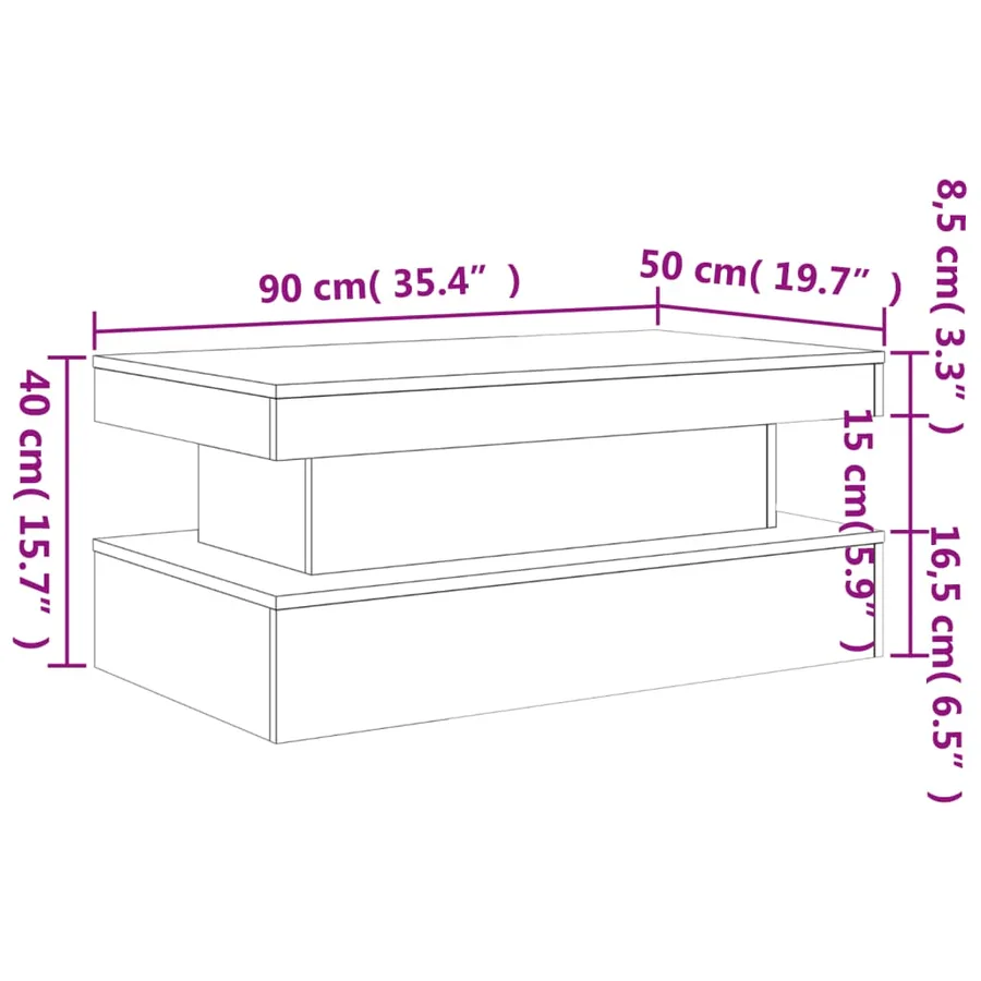 Table basse avec lumières LED blanc 90x50x40 cm - 15