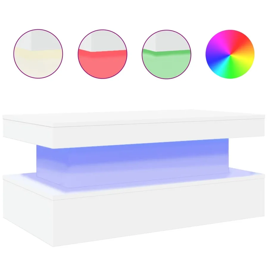 Table basse avec lumières LED blanc 90x50x40 cm - 2