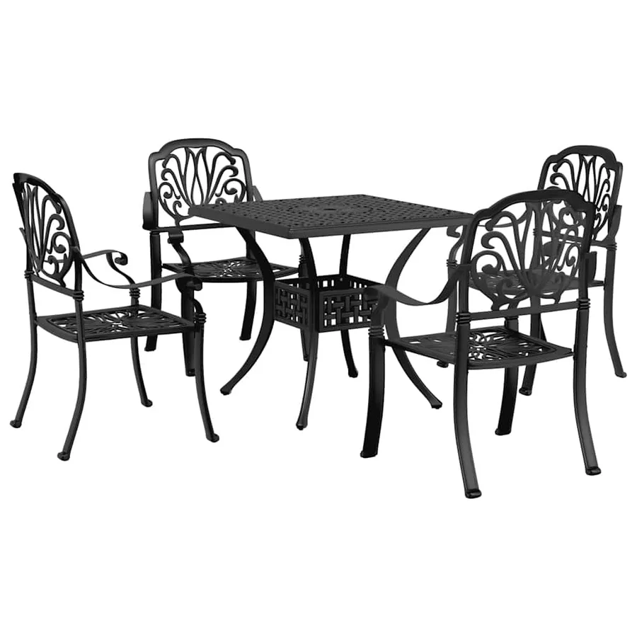 Ensemble à manger de jardin 5 pcs noir aluminium coulé - 2