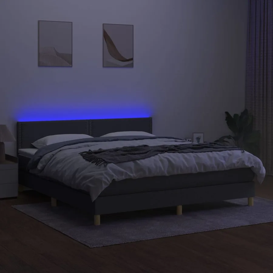 Sommier à lattes de lit et matelas et LED Gris foncé 180x200 cm - 3