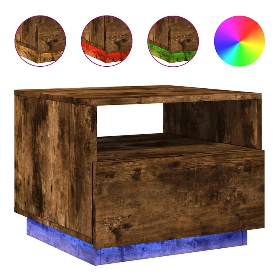 Table basse avec lumières LED chêne fumé 50x49x40 cm - 2