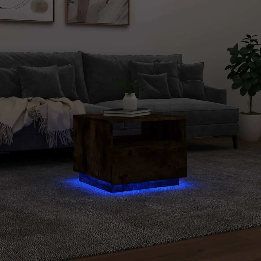 Table basse avec lumières LED chêne fumé 50x49x40 cm - 5