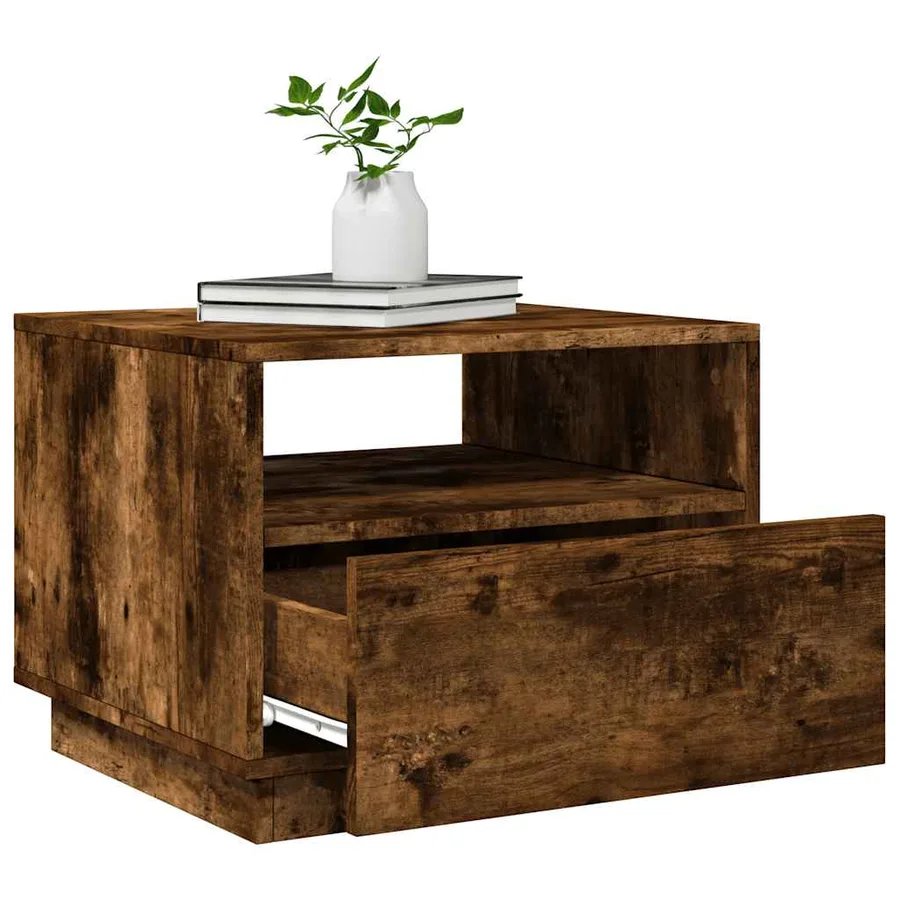 Table basse avec lumières LED chêne fumé 50x49x40 cm - 6