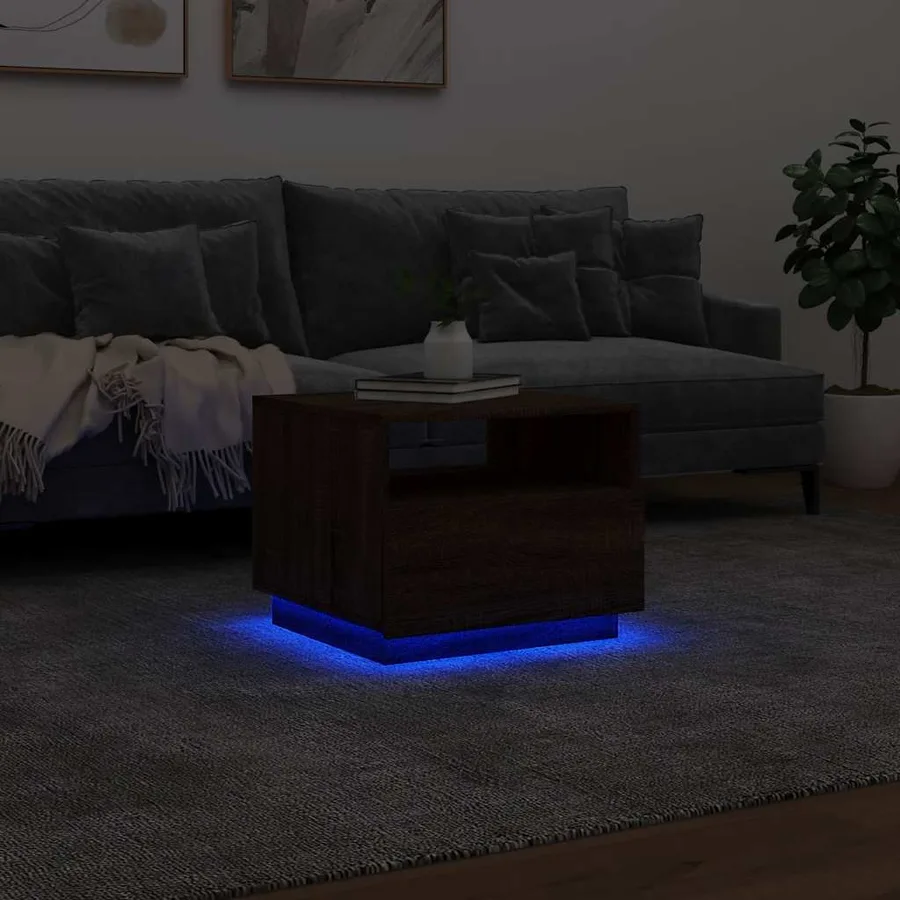 Table basse avec lumières LED chêne marron 50x49x40 cm - 5