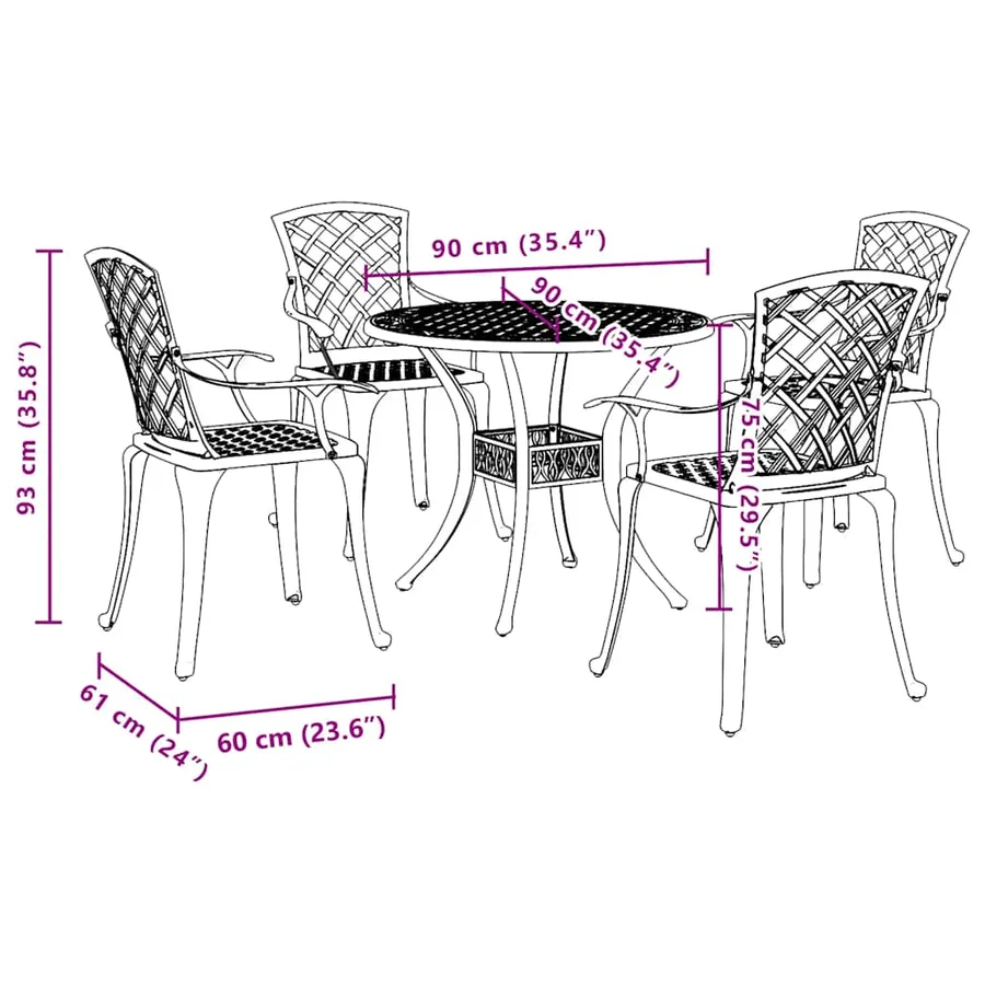 Ensemble à manger de jardin 5 pcs noir aluminium coulé - 11