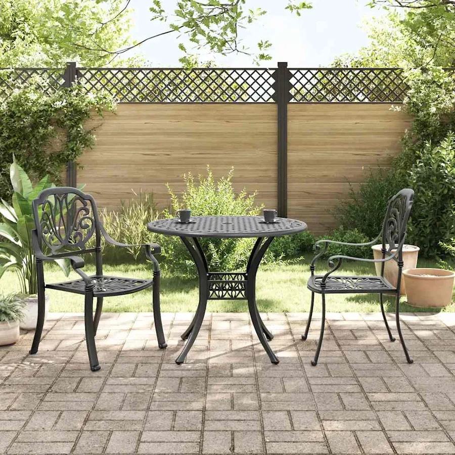 Ensemble de bistro 3 pcs noir aluminium coulé