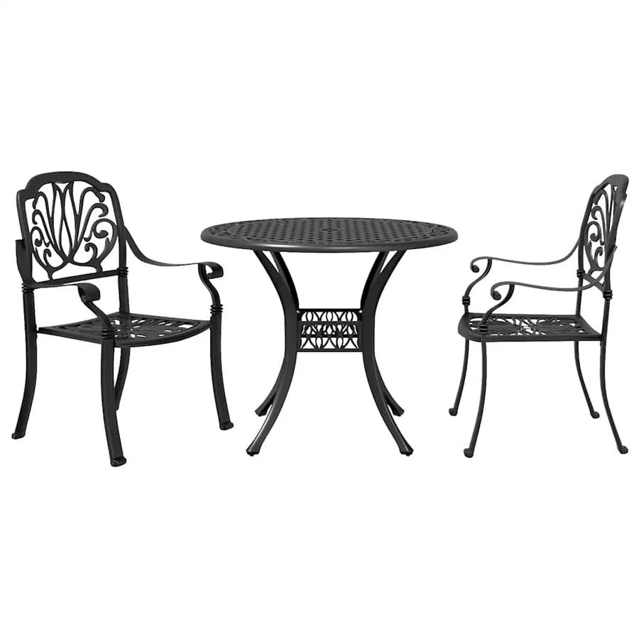 Ensemble de bistro 3 pcs noir aluminium coulé - 2