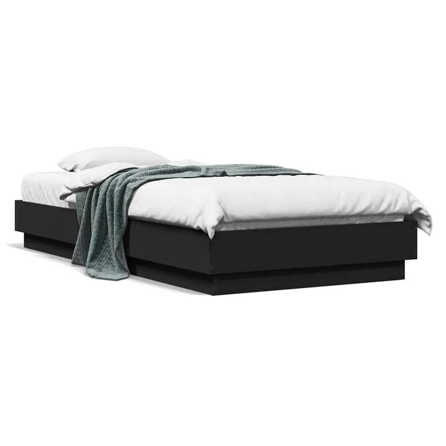 Cadre de lit sans matelas noir 90x190 cm bois ingénierie - 2