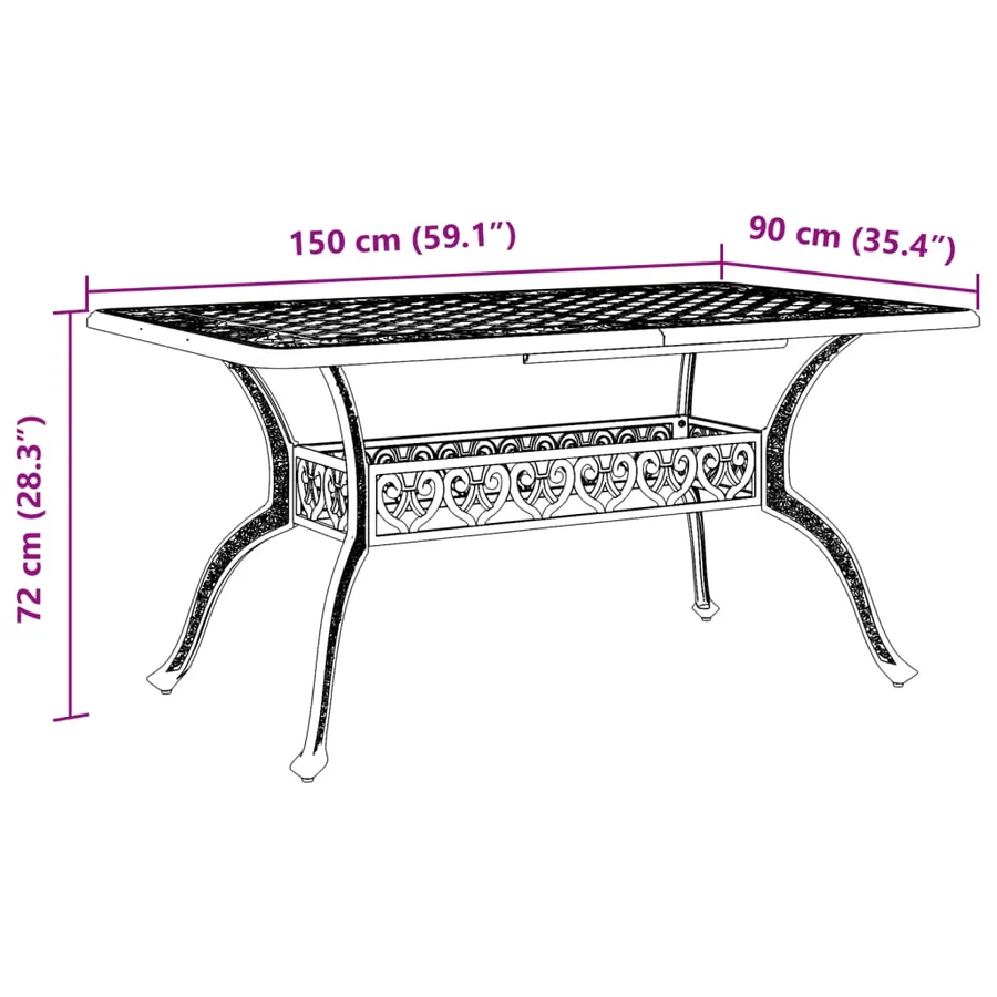 Table de jardin blanc 150x90x72 cm aluminium coulé - 11