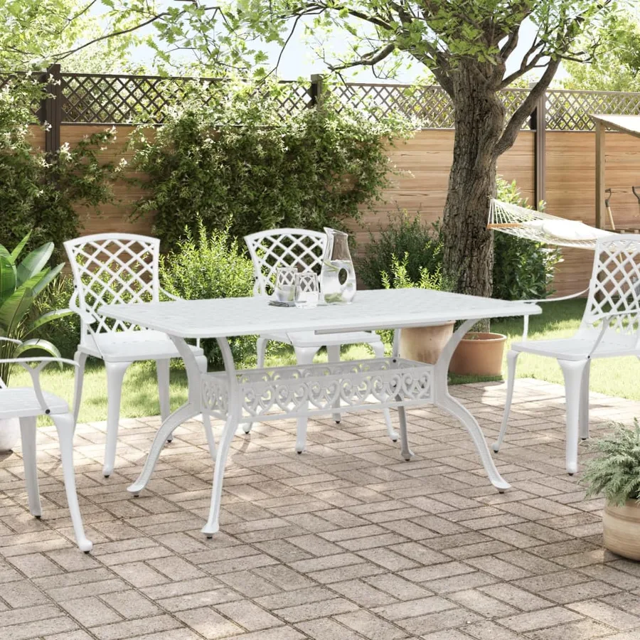 Table de jardin blanc 150x90x72 cm aluminium coulé - 3
