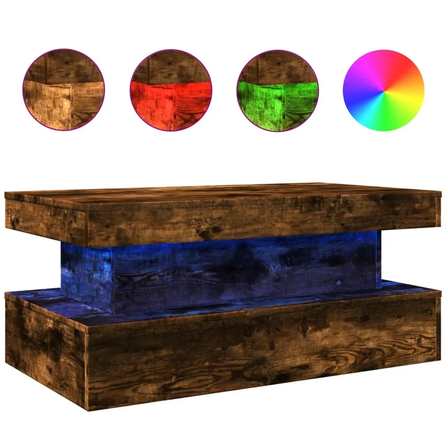 Table basse avec lumières LED chêne fumé 90x50x40 cm - 2