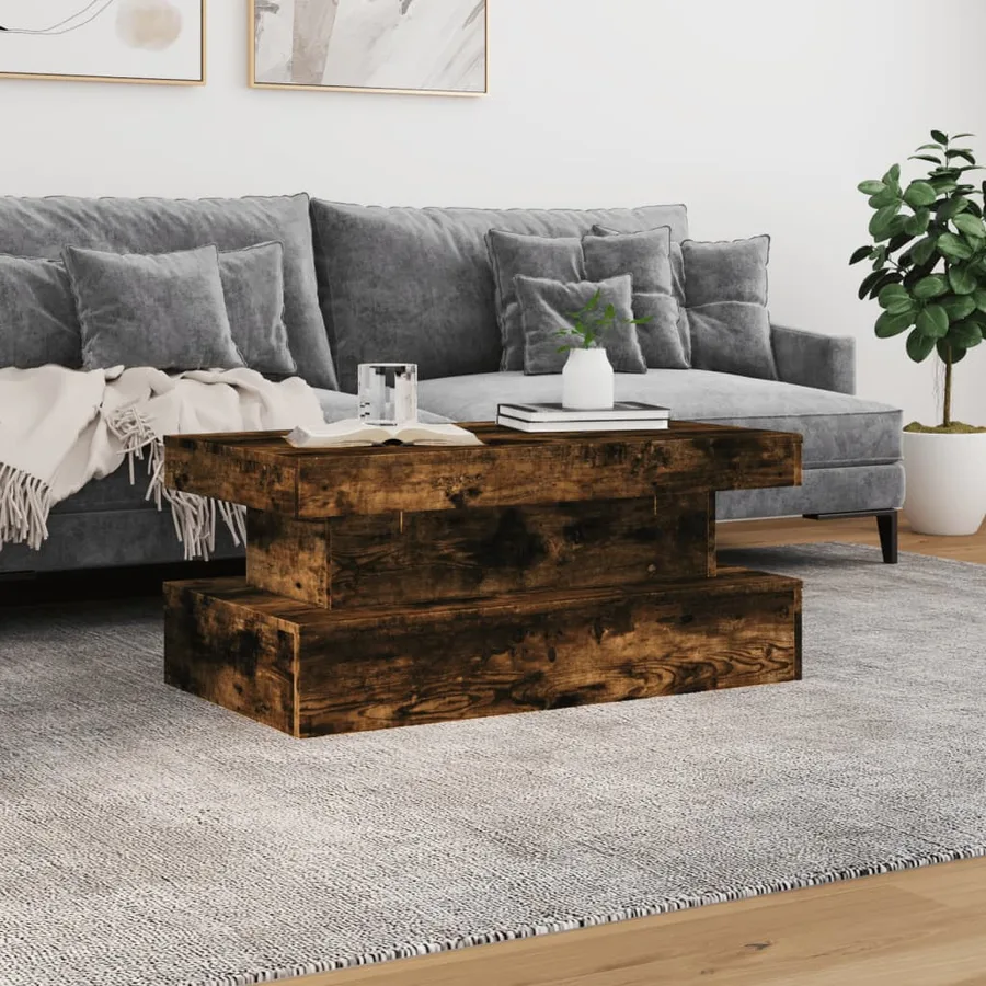 Table basse avec lumières LED chêne fumé 90x50x40 cm - 4