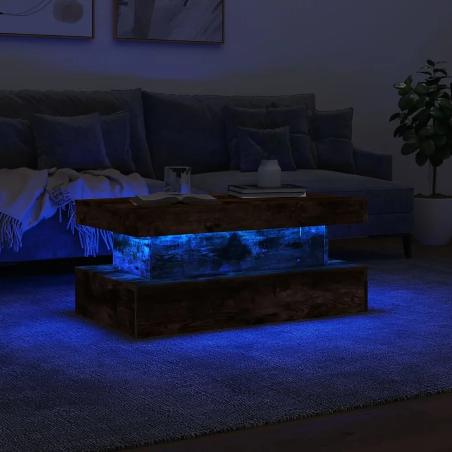 Table basse avec lumières LED chêne fumé 90x50x40 cm - 5