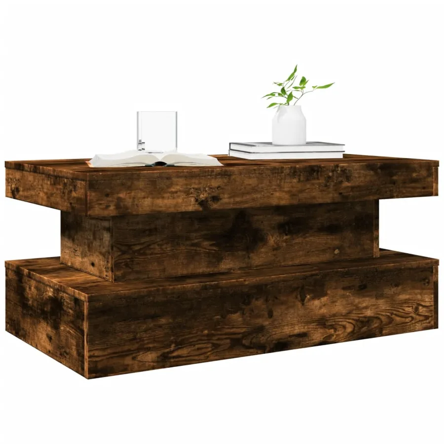 Table basse avec lumières LED chêne fumé 90x50x40 cm - 6