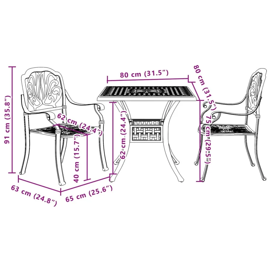 Ensemble de bistro 3 pcs vert aluminium coulé - 11