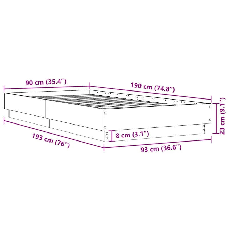 Cadre de lit sans matelas gris béton 90x190 cm - 9
