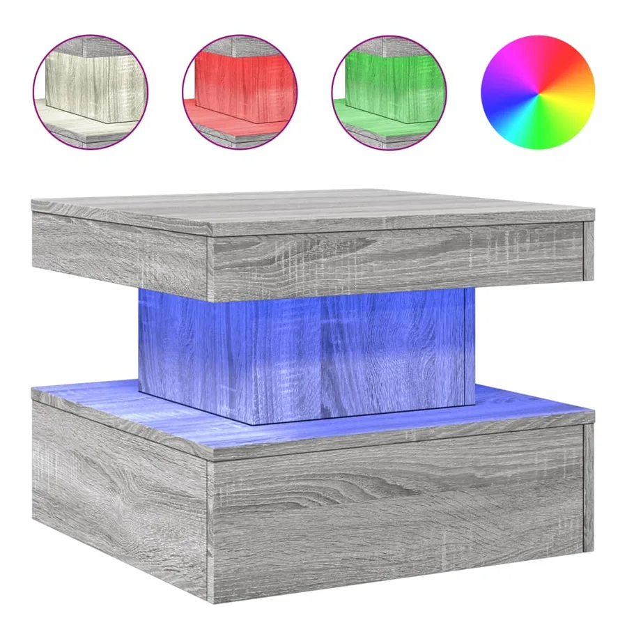 Table basse avec lumières LED sonoma gris 50x50x40 cm - 2