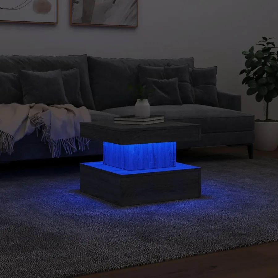 Table basse avec lumières LED sonoma gris 50x50x40 cm - 5