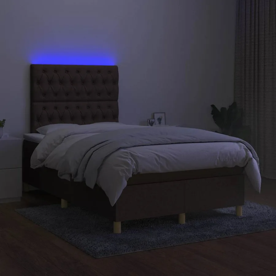 Sommier à lattes de lit matelas et LED marron foncé 120x190 cm - 4