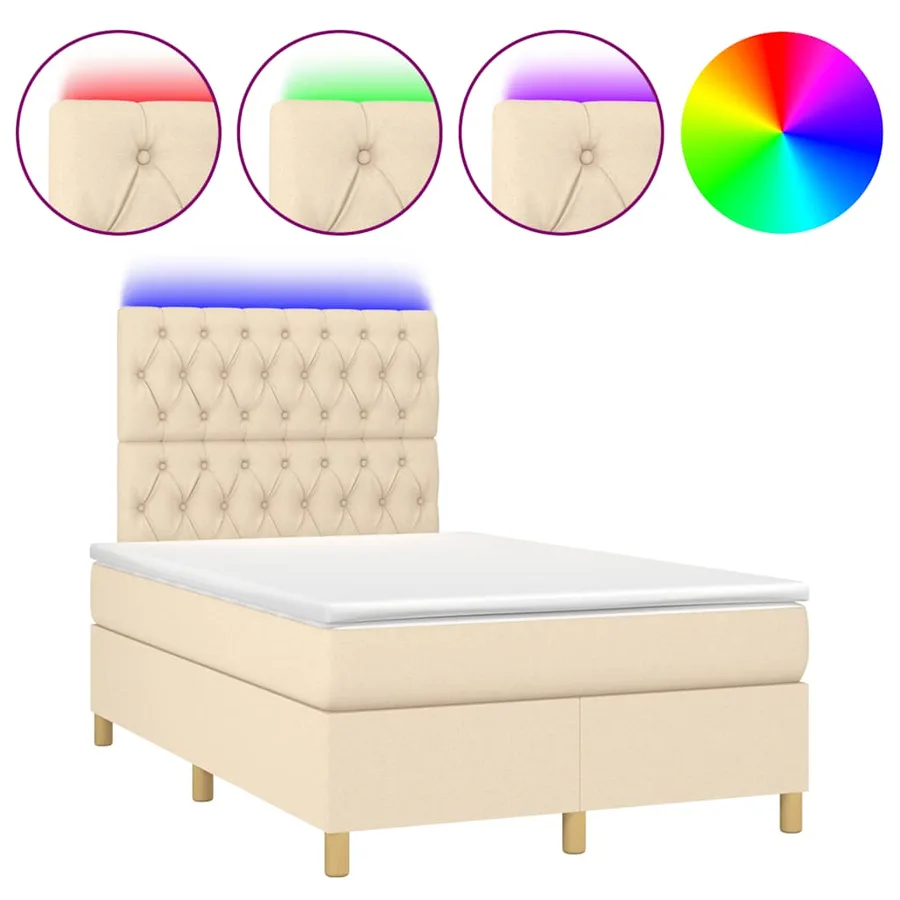 Sommier à lattes de lit matelas et LED crème 120x190 cm tissu - 2