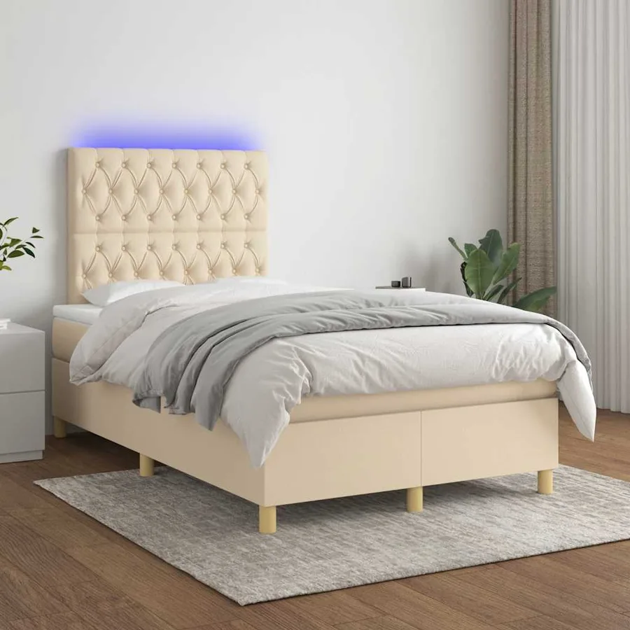Sommier à lattes de lit matelas et LED crème 120x190 cm tissu - 5