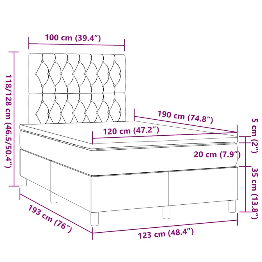 Sommier à lattes de lit avec matelas crème 120x190 cm tissu - 9