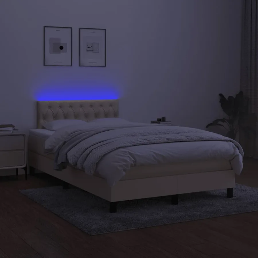 Sommier à lattes de lit matelas et LED crème 120x190 cm tissu - 4