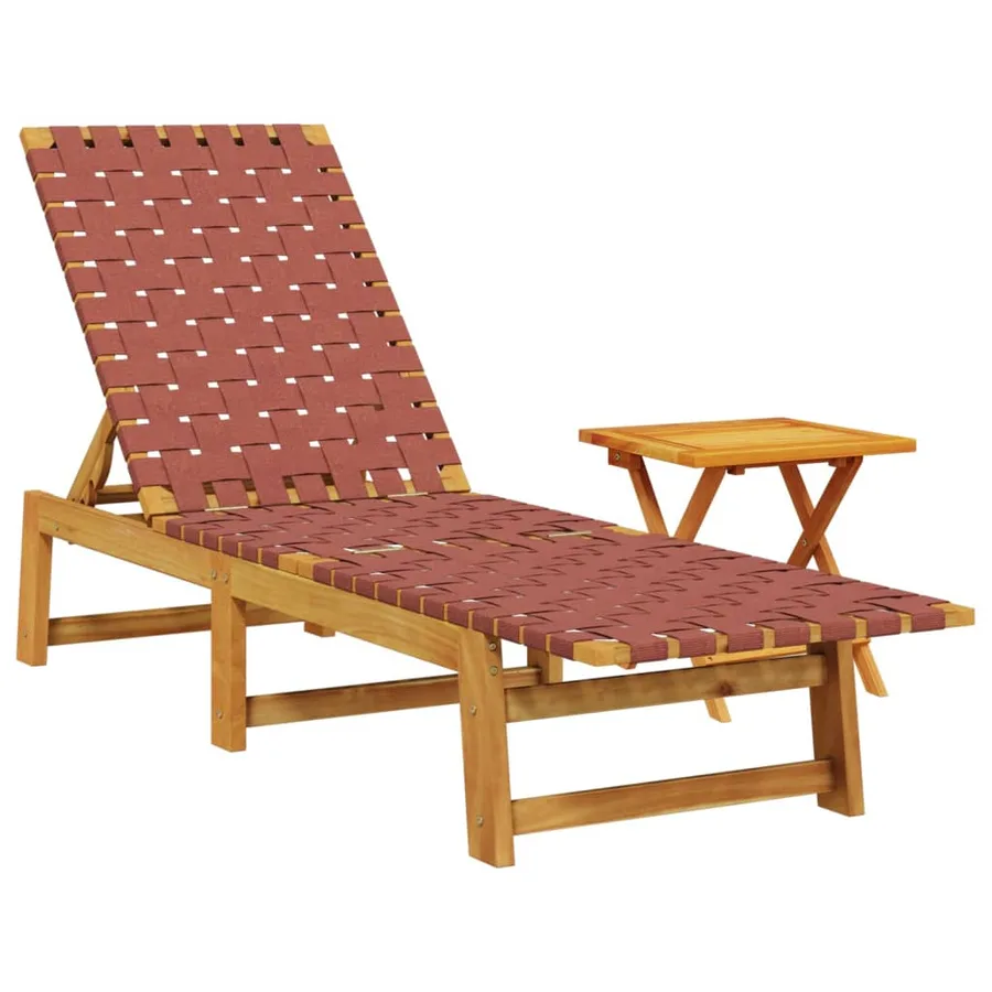 Chaises longues avec table rouge bois d'acacia solide et tissu - 2